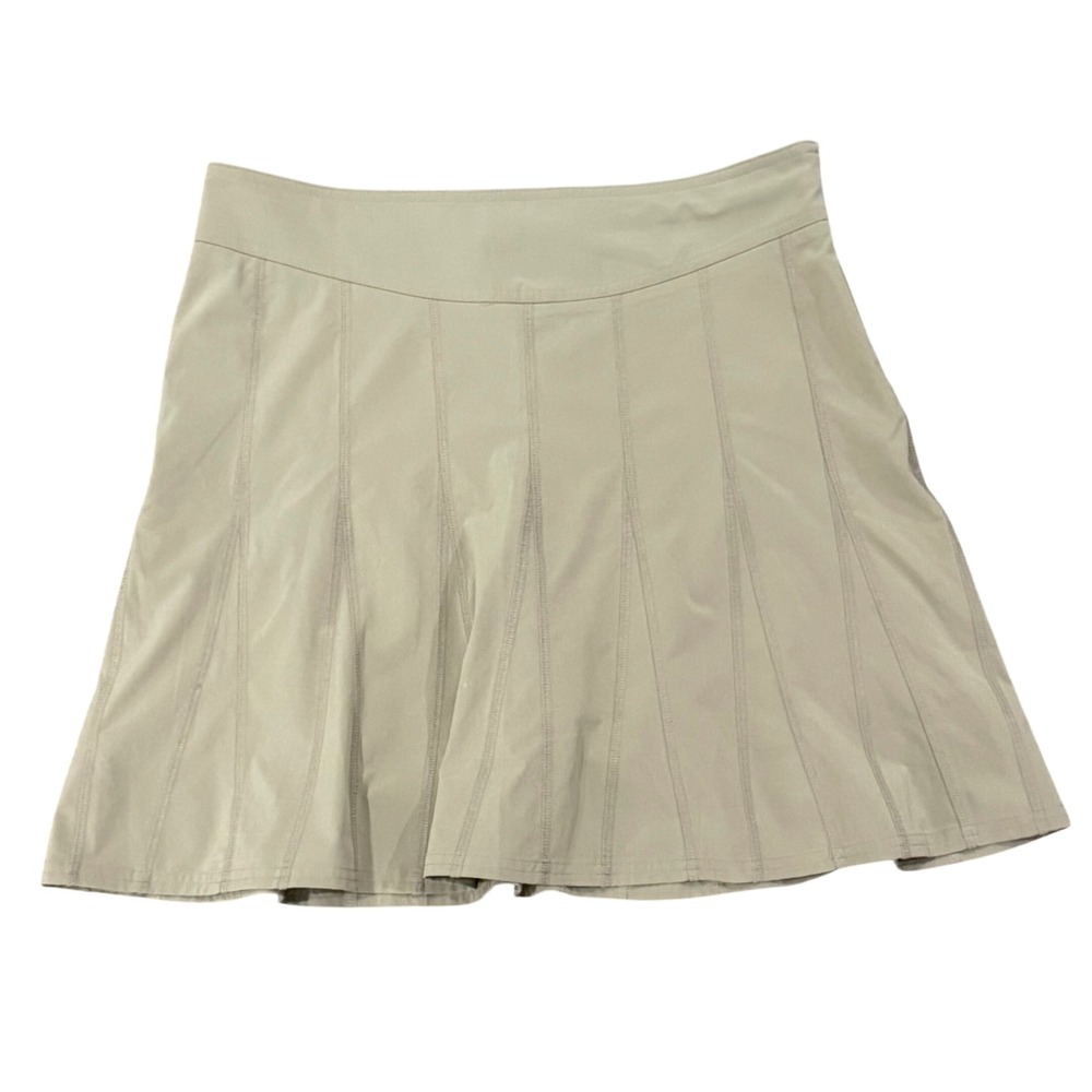 Athleta Womens Khaki Tan Pleated Athletic Skort Size 10 Side Zip Active Skirt